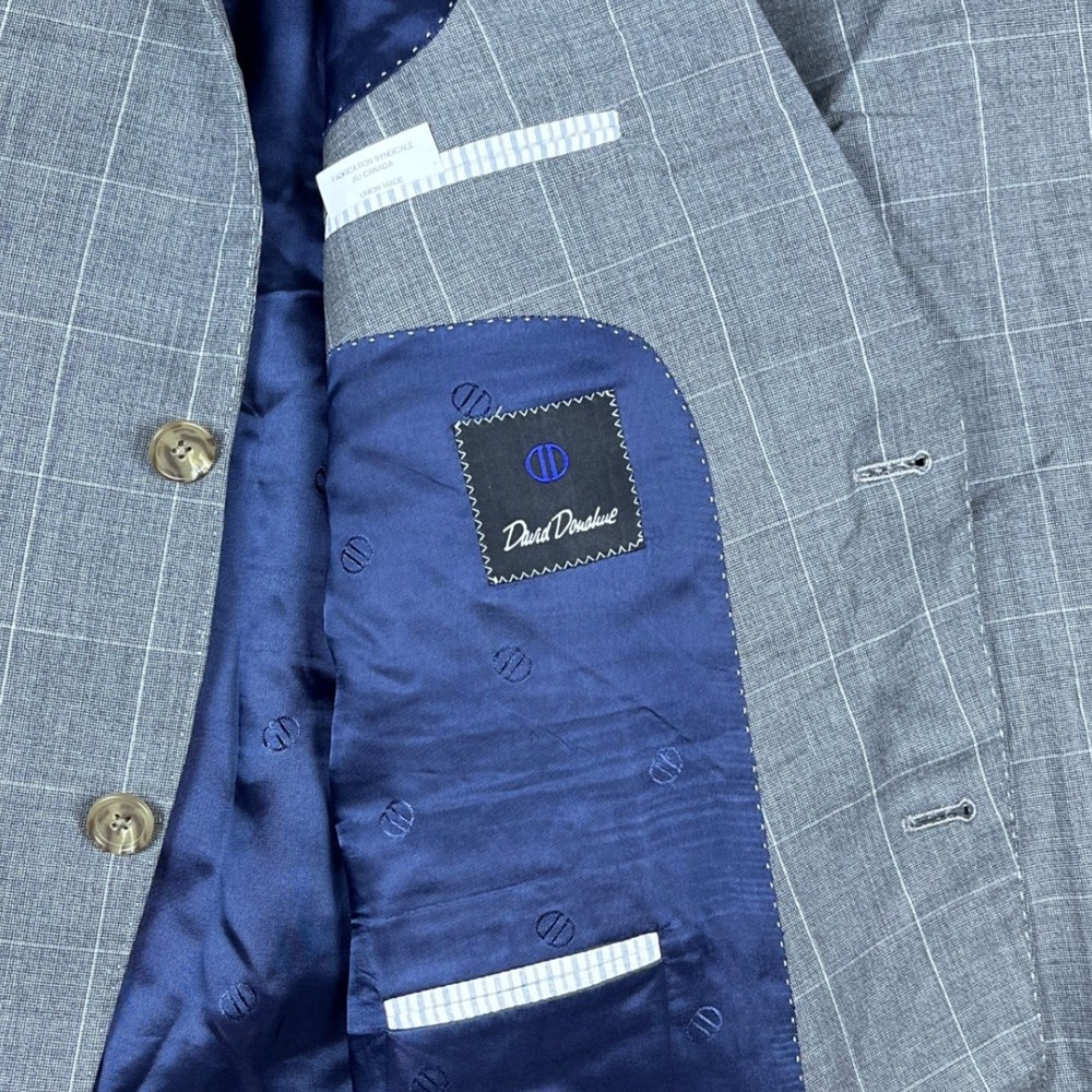 David Donahue Mens 48R Grey Windowpane 100% Wool Sport Coat Made in Canada - Picture 6 of 14